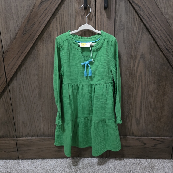 Mini Boden Other - Mini Boden Green Tiered Long-Sleeve Dress with Blue Tassel